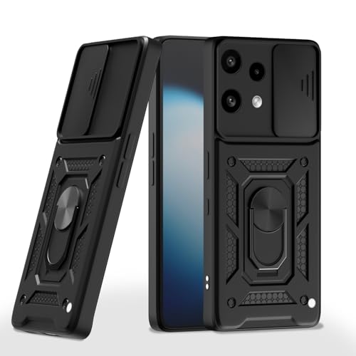 Image of Pikkme Back Cover for Nothing Phone 3a Lite 5G | 360 Protection Case | Sliding Camera Shield Cover & Ring Holder Stand D10 Tough Armor Bumper Case (Black)