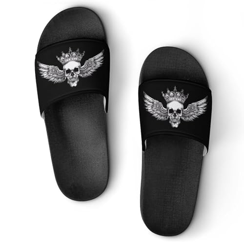 Skull and Wings Non Slip Slides Sandals for Women Men Quick Drying Shower Shoes for Bathroom Pool Beach