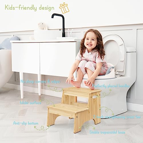 image for Forbena Wooden Bathroom Step Stool for Toddlers, Heavy Duty Kids 2 Ste