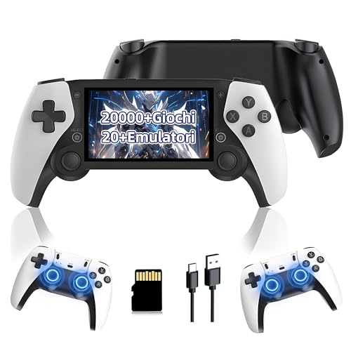 SCHERMO LCD HD DA 4,3 POLLICI E DOPPIO CONTROLLER WIRELESS 2,4G:questa console di gioco retrò è dotata di un display LCD da 4,3 pollici con una risoluzione di 480x272,che garantisce una chiara visibilità dei personaggi del gioco e degli elementi della scena in varie condizioni di illuminazione sia all'interno che all'esterno;questo emulatore portatile è inoltre dotato di doppio controller wireless,con pulsanti sensibili e design ergonomico,garantiscono il comfort anche durante un uso prolungato