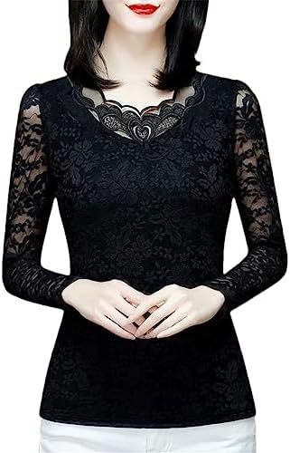 blusa negra manga larga encaje