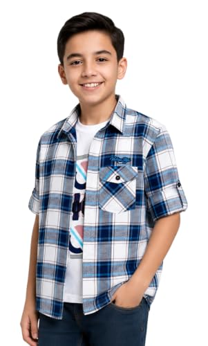 Image of CAVIO Boys Checkered Casual Dark Blue Regular Fit Shirt | Pack of 1 | I580028-P
