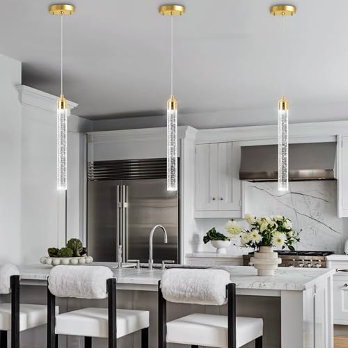 Image of 1-Light Modern Crystal Chandeliers LED Dimmable Pendant Lighting for Kitchen Island Dining Room Hallway