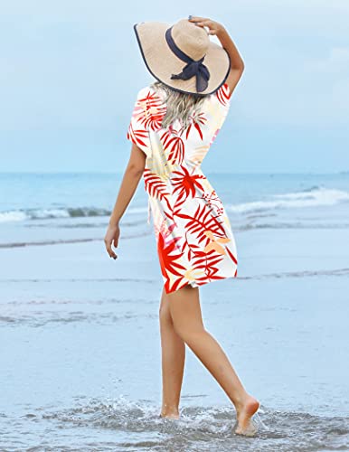 Image of Ekouaer Womens Swimsuit Coverup Short Sleeve Beach Cover Up Dress V Neck Bikini Beachwear