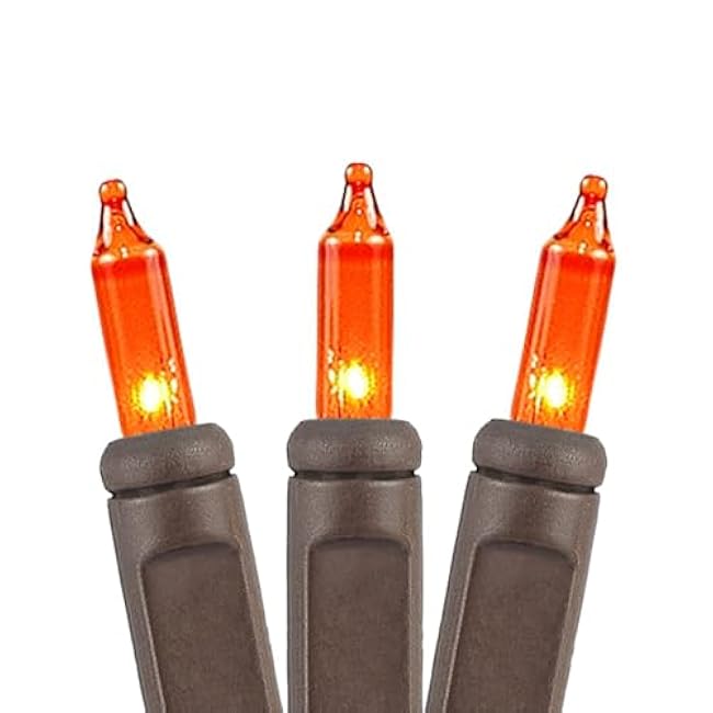 Novelty Lights 50 Feet 100 Bulbs Traditional Incandescent Mini Lights, Amber on Brown Wire with 6 Spacing, Commercial Grade and UL Listed for Indoor/Outdoor Use, End-to-End Connectable