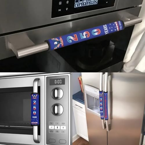 Image of 250th Birthday of Freedom Refrigerator Door Handle Covers Washable Anti-Skid Kitchen Appliance Handle Covers Adjustable Handmade Fall Decor Protector for Fridge, Ovens, Dishwashers