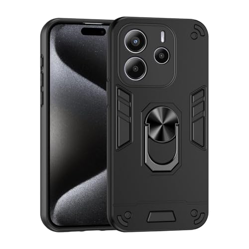 Image of ShieldTech Back Cover for Redmi Note 14 5G | Rugged Armor Case with Ring Stand | 360 Protection | Shockproof | Camera & Screen Guard for Redmi Note 14 5G (PC, Black)