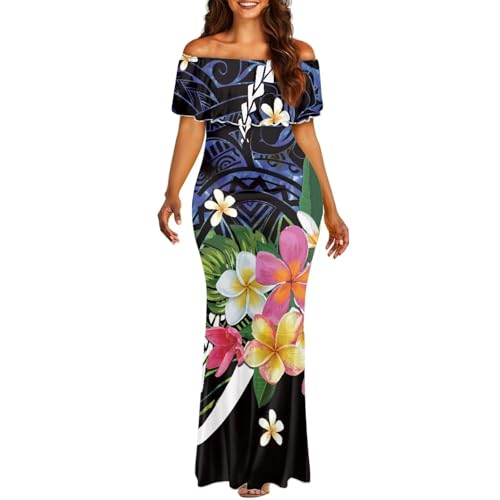 Image of Polynesian Dresses for Women Off Shoulder Maxi Dress Puletasi Samoan Dresses S-7XL