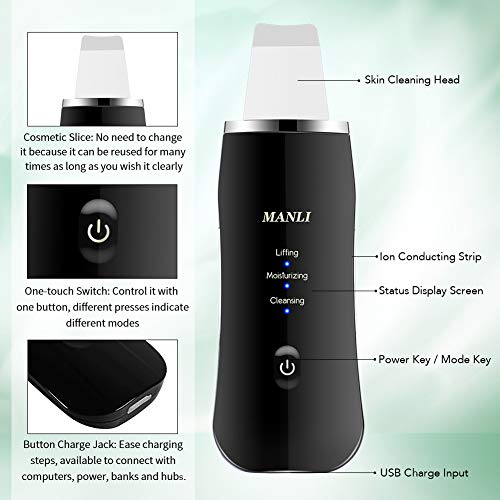 MANLI Skin Scrubber, Facial Scrubber Blackhead Remover Facial Lifting Tool, Facial Pores Cleaner and Skin Exfoliator for Skin Deep Cleaning, Comedone Extractor Cordless Face Pore Scrubber
