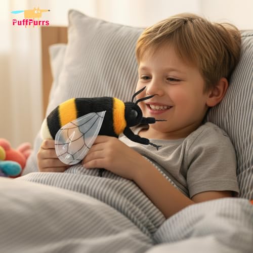 PuffPurrs Lebensechter Hummel-Plüsch, Realistischer Natur-Arbeiter Teddy, Insekten-Plüsch für Wissenschaftsfans, 20 cm