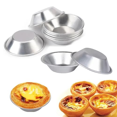 QEXUJOW Teglie per quiche, pasticci e crostate,Set da 10 pezzi per torte e biscotti, pirottini in alluminio, stampi per pancake in alluminio argentato, adatti per preparare muffin e cupcake.
