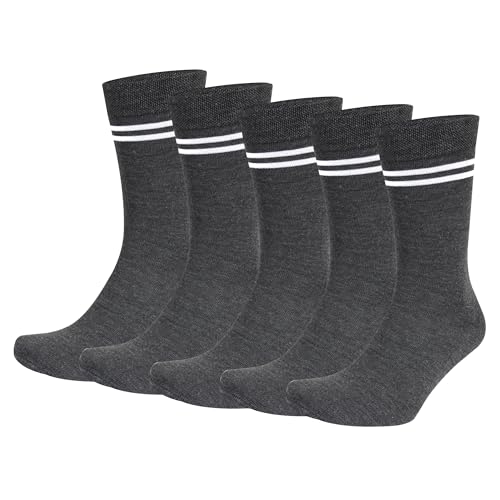 Image of Grey with White Stripes Calf Length Woolen School Socks for Boys &Girls (Pack of 5 Pairs)