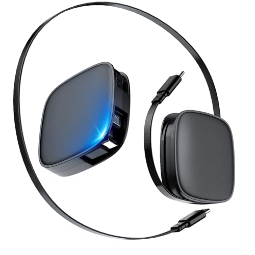 Retractable USB C to C Cable 3.3ft, 60W PD Fast Charging Cord, Reel Design Adjustable Length Charger for iPhone 17 16 Plus Pro Max, MacBook Pro/Air, iPad Pro, Galaxy S24 Ultra, Tangle-Free - Black