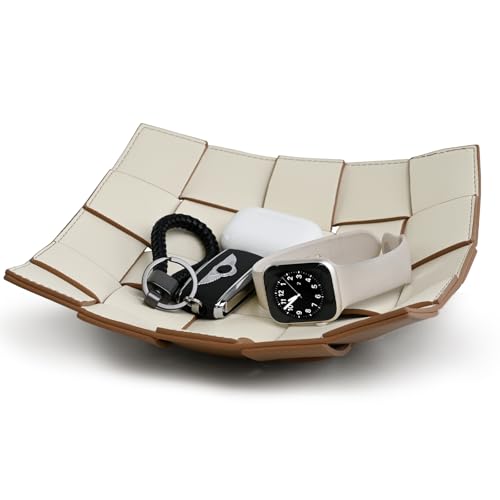 Bandeja de valet de piel sintética para hombres y mujeres, mesa de entrada, mesita de noche, bandeja de descarga EDC para cartera, llaves, joyería, regalo para hombre, café y blanco, 9.8 pulgadas de Bandeja de valet de piel sintética para hombres y mujeres, mesa de entrada, mesita de noche, bandeja de descarga EDC para cartera, llaves, joyería, regalo para hombre, café y blanco, 9.8 pulgadas de