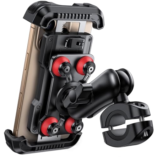 Lamicall Soporte Móvil Moto   [Doble Antivibración] Brazo Extensible Metálico, Soporte Móvil Bicicleta Antirrobo, 2 x 360° Giratorio Soporte de Manillar, para iPhone 17 16 y 4,7 6,8