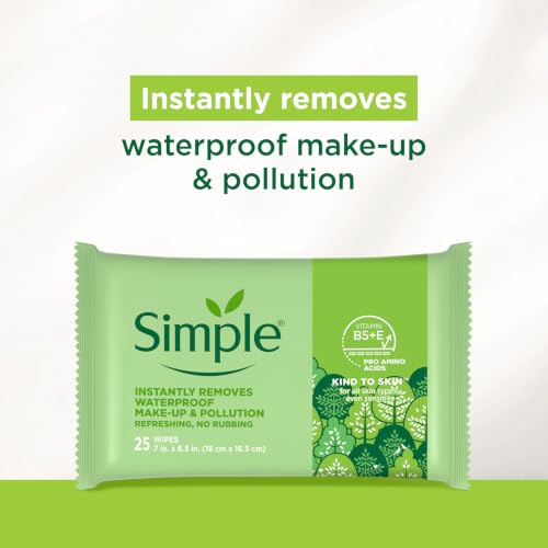Image of SIMPLE Kind to Skin, Cleansing Facial Wipes, 25 Wipes, for Soft & Smooth Skin, with Pro-Vitamin B5, Vitamin E & Glycerin, no Harsh Chemicals, Alcohol-Free, Tested on Sensitive Skin