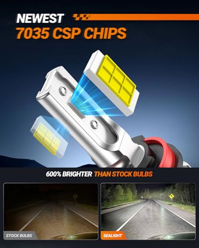 Image of SEALIGHT H11 Fog Light Bulbs, ๐๐๐๐๐๐๐ 6500K Cool White Fog Light Bulbs, 1:1 Size H8 H9 H16 Fog Lamps, 3 Mins Plug-N-Play, Pack of 2