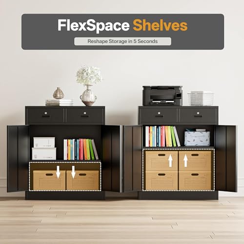 Image of Metal Storage Cabinet, 36 Inch Tall Locking Cabinet with 2 Doors and 2 Drawers, Metal Cabinets with Adjustable Shelf, Garage Cabinets for Garage, Warehouse, Classroom, Home Office, Black