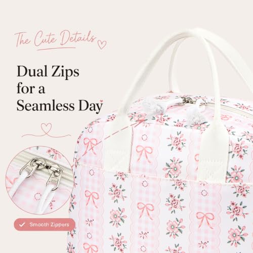 Image of LOVELYWIND Lunch Box for Women, Insulated Lunch Bag, Pink Floral Tote