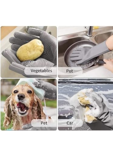 Image of Dishwashing Gloves, Kitchen Cleaning Gloves, Hand Gloves for Washing Utensils, Plates, Cups and Sink, Household Cleaning Gloves for Women, Dishwashing, Kitchen and Cleaning (Multicolour, 1 Pair)