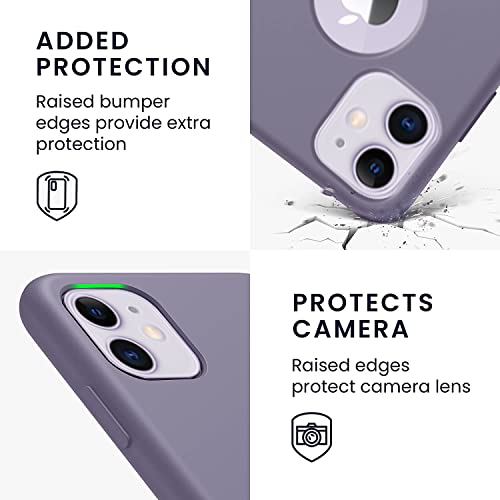 Image of VONZEE Microfiber Logo Cut Compatible for iPhone 11 Case Liquid Silicone Cases Non-Slip Full Body 4 Layer Protectives Shockproof Back with High Raised Camera Lips Lavender Grey