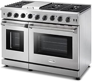 Thor Kitchen LRG4807U Premium Professional 48 Inch 6.8 Cubic Feet 6 Multi Sized Burner Gas Range Kitchen Double Oven with Griddle, Stainless Steel