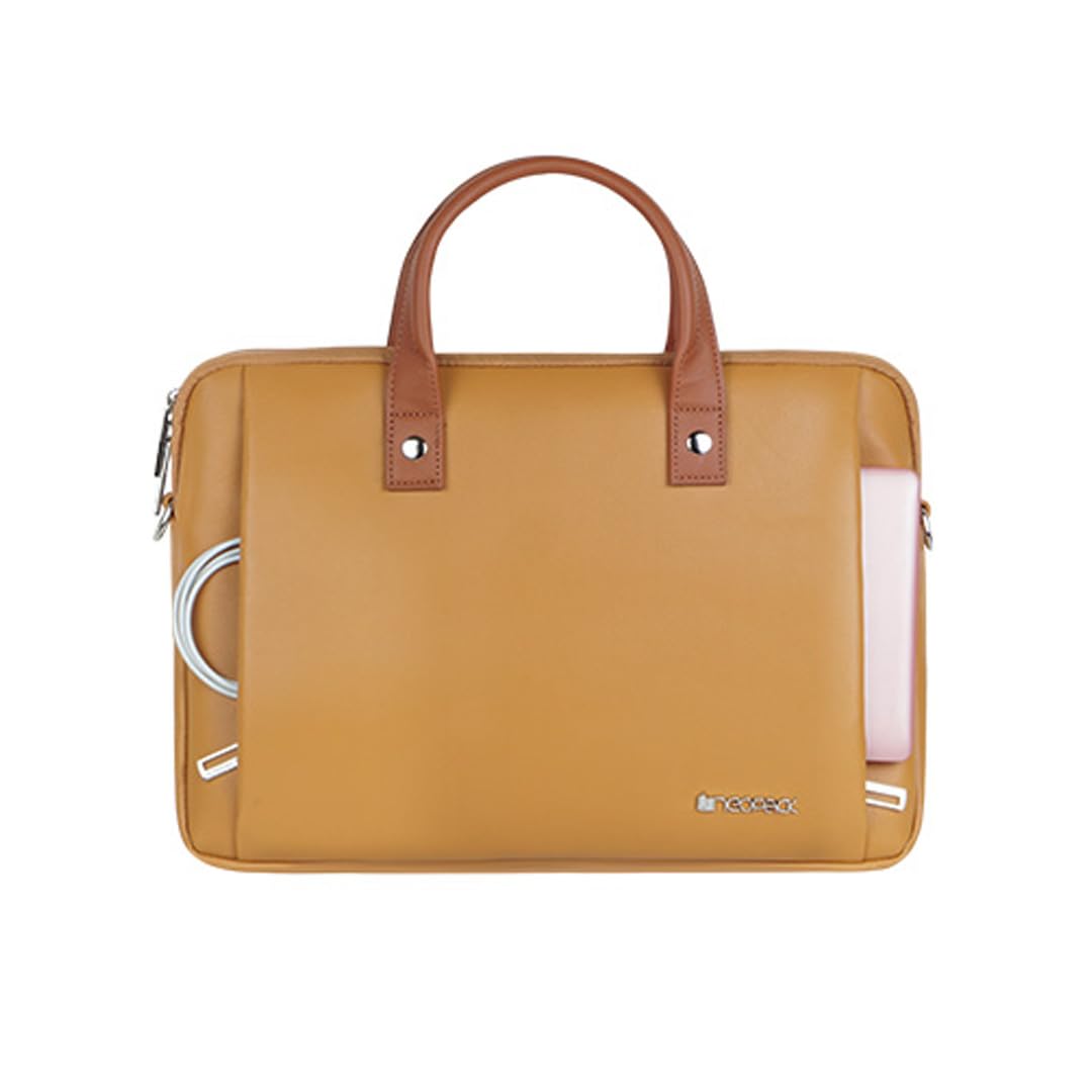 Neopack ELAN Slim Sleeve Bag for Upto 14-Inch Macbooks & Laptops | Premium Vegan Leather | Study Handle & Shoulder Strap | Spacious Interior | Padded Protection | Ideal for Men & Women (Mustard)-image-33