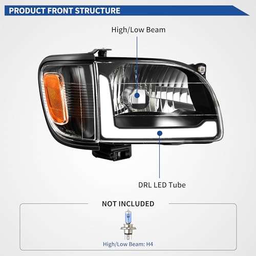 Image of OEDRO Headlight Assembly Compatible with 2001 2002 2003 2004 Tacoma Headlamp with Amber Reflector Clear Lens Black Housing
