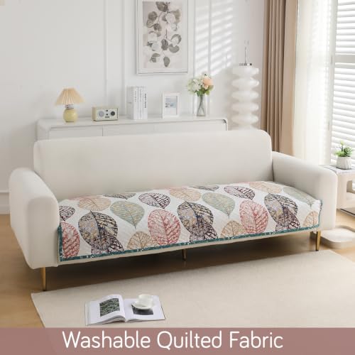 Image of HOKIPO 'HomeHues Series' Printed Quilted 3 Seater Sofa Cover Seat Mat, Multicolor Linden Leaf (IN-809-D7*1)
