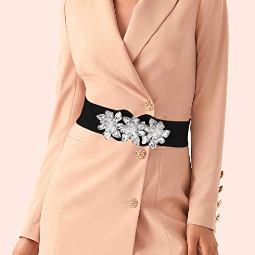 Rhinestone Stretch Belt Black Wide Dress Belt Women Elastic Belts Crystal Dressy Waist Jewelry Accessories4