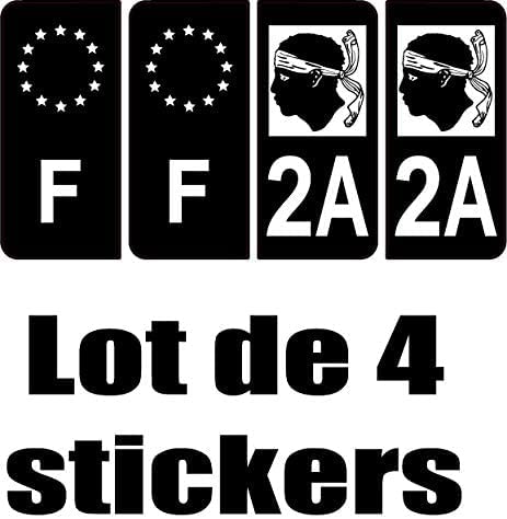 Bearn 2A Corse département région + F-Europe Autocollant Plaque immatriculation Auto Voiture Sticker, Couleur : Noir, Angle : Arrondi