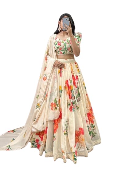 KrishuEthnicsWomen's Wedding Special Tussar Silk With Floral Print Lehenga Choli