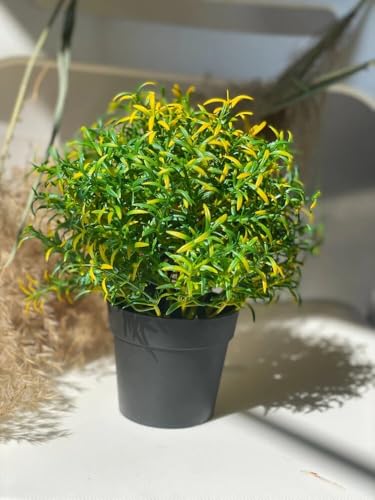 Image of PAPERI Artificial Rosemary Plants for Home Decor - Indoor Fake Rosemary Plant Flowers with Pot, Bathroom Decorations Items, Small Plastic Trees, Decoration Flower for Living Room Table, Yellow