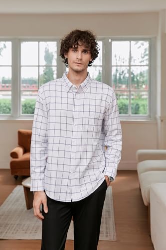 Cromoncent Mens Long Sleeve Oxford Button Down Shirts Casual Dress Shirt for Men,100% Cotton,Plaid/Stripes Shirts2