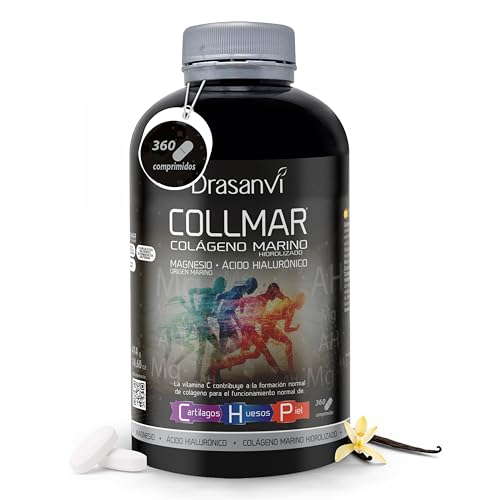 DRASANVI | COLLMAR Colágeno Marino Hidrolizado con Ácido Hialurónico, Magnesio, Vitamina C natural | para cartílagos, huesos y piel | Alta dosis 3.900 mg/día | 360 comp = 60 días | Sabor Vainilla