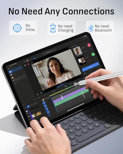 Stylus with 10 Rubber Nibs & 4 Clear Tips, 2-in-1 Stylus Pen for Touch Screen(5 Pcs), High Precision Sensitive for Drawing & Writing on iPhone/iPad/Android Tablets (Black/White/Blue/Rose Gold/Silver)