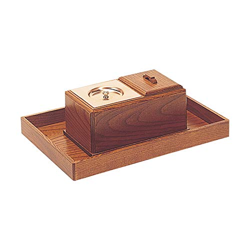 京仏壇はやし ルーツ型 廻し香炉セット 欅 (幅19cm 奥行11.2cm 高さ8cm) 盆 (幅30cm 奥行21cm 厚み2.8cm) オトシ蓋つき 日本製 【仏具拭きクロスセット】