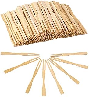 100Pcs Disposable Wooden Forks Natural Two Claw Disposable Fruit Forks Suitable for Banquet Party Catering