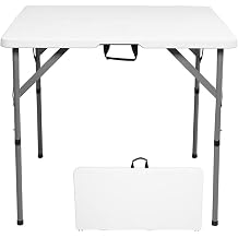 Square Folding Tables 34 Inch, Fold-in-Half Square Folding Table and Chairs, with Carrying Handle and 4 Steel Feet for Backyard Garden Beach, Picnic, Party, Camping 34in