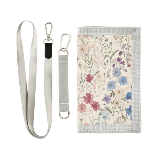 FOLIOSA Kids Wallet for Boys Girls Pale Floral Print Youth Wallet with Zipper Pocket Card Holders, Novelty Wallet 4.9×2.9 in