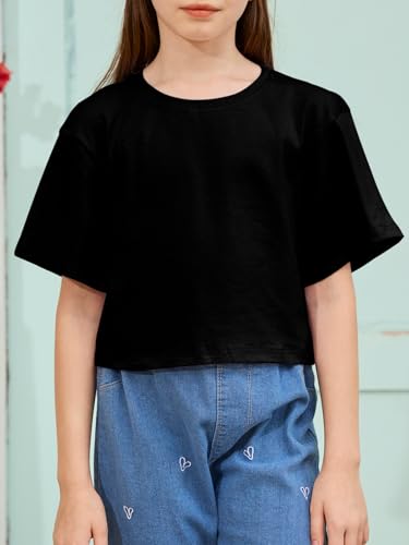 Girls Summer Crop Tops Kids Fashion Oversized Crew Neck Cropped Short Sleeve T Shirts Basic Tees Size 5-14 Years3