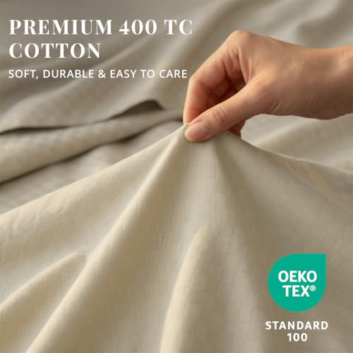 Image of LANE LINEN 400TC 100% Cotton Micro Check King Size Bedsheet - Linen | OEKO-Tex Certified, 108 x 108 Inch, Fits King & Double Size Bed, Breathable & Wrinkle-Free, Includes 2 Pillow Covers