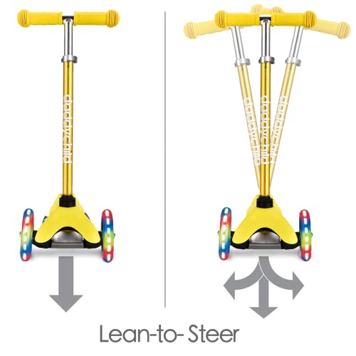 Image of 3-Wheel Kick Scooter for Kids Ages 3-8 Lean-to-Steer Toddler Scooter with Extra Wide Light Up Wheels, 4 Adjustable Heights, Foldable Scooters for Boys & Girls, Max Weight 110lbs (Yellow)