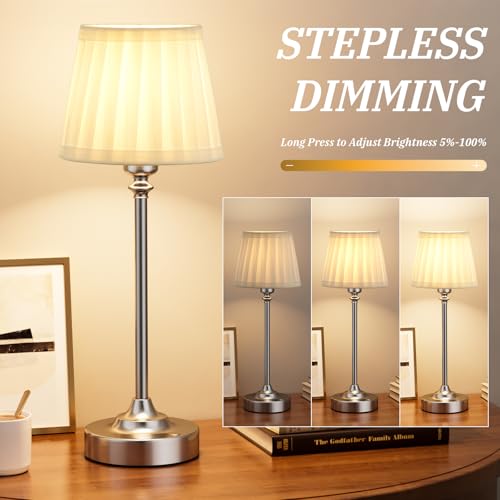 Image of Kakanuo Cordless Table Lamp Rechargeable Silver - 1 Pack 4000mAH Battery Operated Lamp for Decor, 3000K Stepless Dimming Touch Control Wireless Lamp for Bedroom, Dining Table, Counter, Living Room