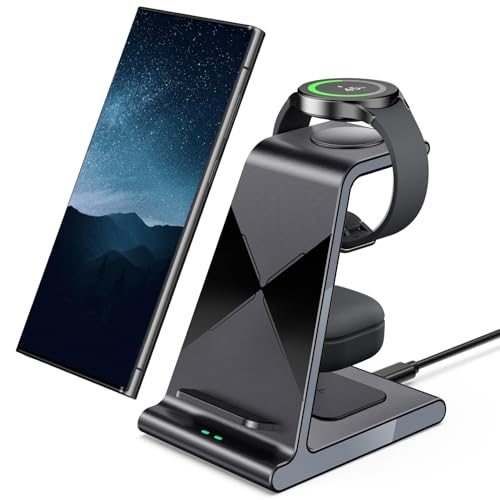 Image of Phelinta Wireless Charger for Samsung S25 Ultra,Charging Station for Galaxy S25 /S25 Edge /S24 Ultra /S24+ /S24 /S23 /S22 /Note 20 /Z Flip 6 /Fold 6,for Galaxy Watch Ultra /7 /6 /5,Galaxy Buds 2 Pro /Pro,Black