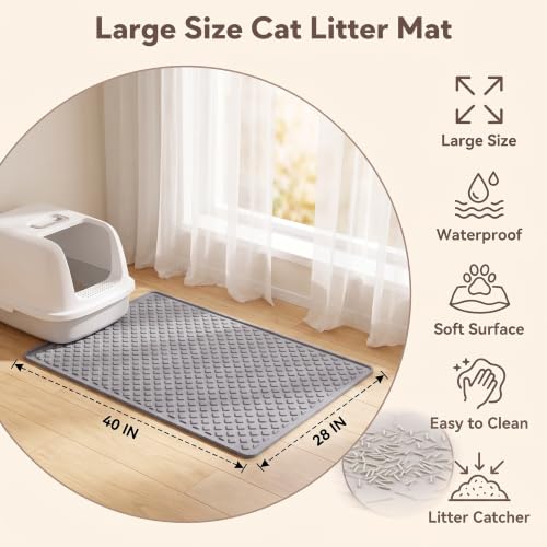 WAFT YEARN Large Cat Litter Mat, Silicone Pet Feeding Mat, 40 x 28 in, Grey - Image 5