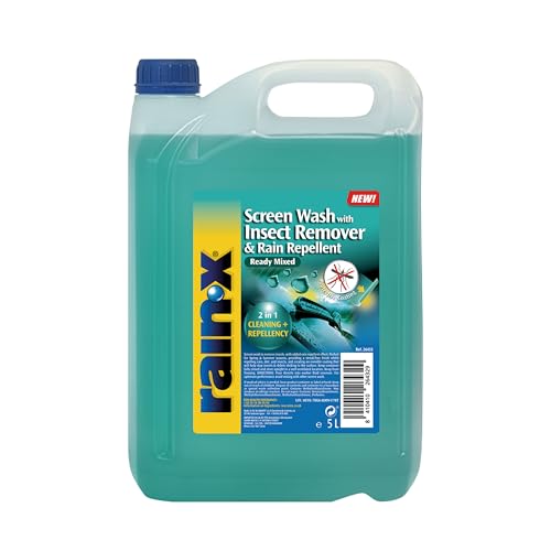 Rain-X RTU Screenwash with Insect Remover & Rain Repellent - Streak-Free Windscreen - Hydrophobic Technology for Superior Rain Protection in Summer - Prevents Bacteria & Enhances Visibility - 5L