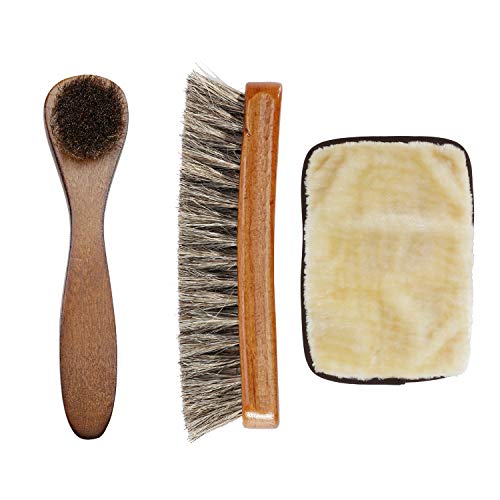 Horsehair Shoe Shine Brush Kit, Horse Hair BristlesÂ Shoe Polish Brush & Long Handle Dauber Brush, Solid Wooden Handle Shoe Brushes Leather Care Shoe Dauber Brush with Buffing Cloth By Giveme5 (3#)