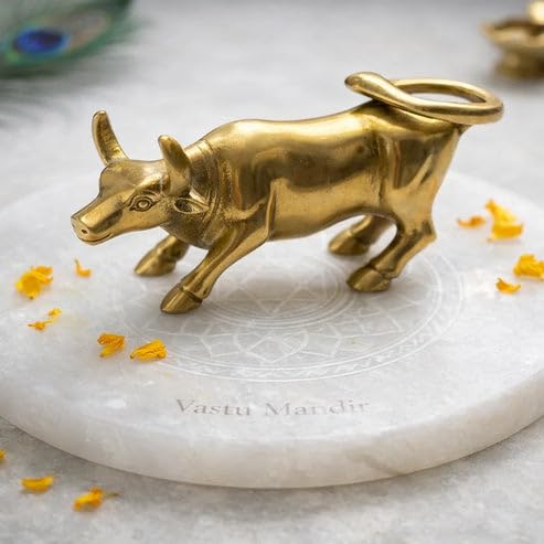 Image of Brass Charging Bull Statue, Vastu Remedy for Wealth & Career (14 cm, 540 g)