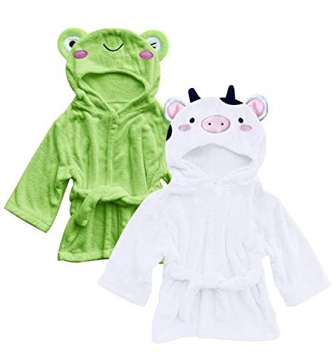 Image of Sunny zzzZZ 2 Pack Unisex Baby Plush Animal Face Robe for 0-9 Months - Baby Essentials Registry Gifts